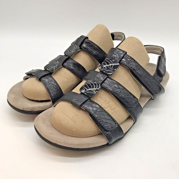 Vionic Amber Strappy Sandal Women's 7 Black Floral Faux Snakeskin Hook & Loop - Picture 3 of 13